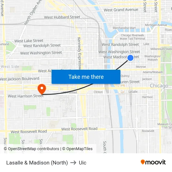 Lasalle & Madison (North) to Uic map