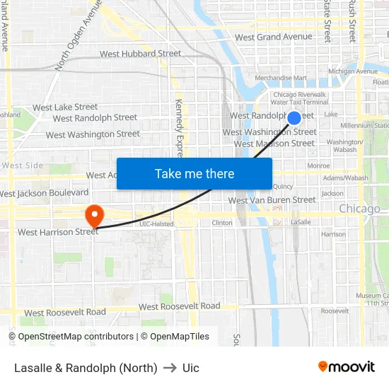 Lasalle & Randolph (North) to Uic map