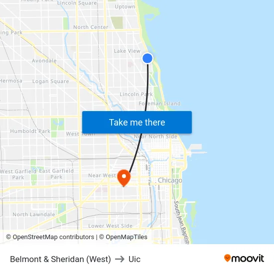 Belmont & Sheridan (West) to Uic map