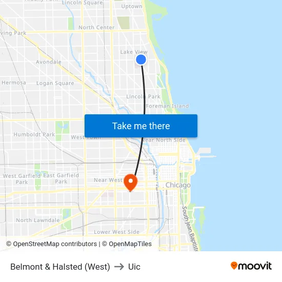 Belmont & Halsted (West) to Uic map