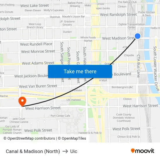 Canal & Madison (North) to Uic map