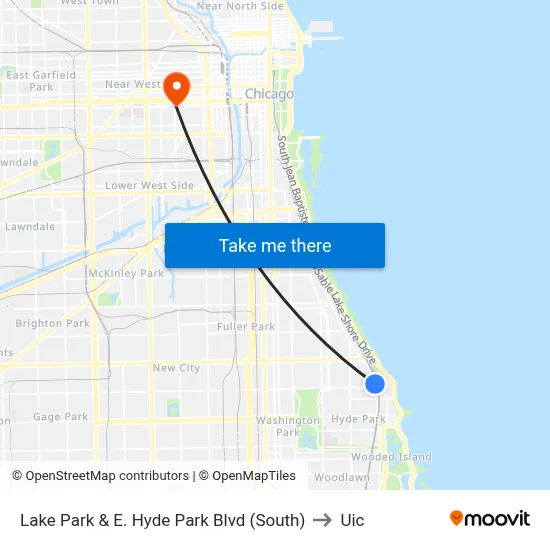 Lake Park & E. Hyde Park Blvd (South) to Uic map