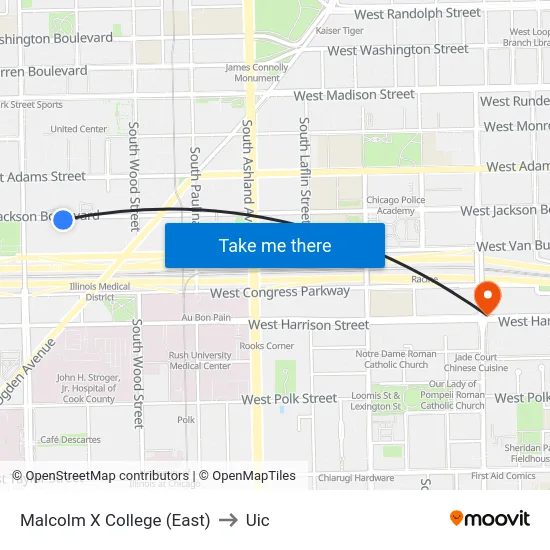 Malcolm X College (East) to Uic map