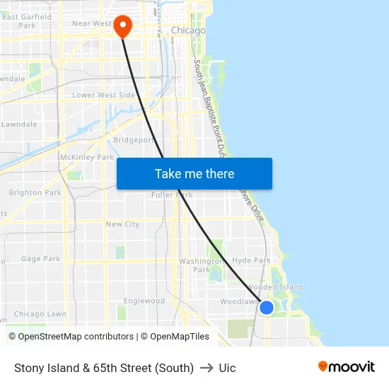 Stony Island & 65th Street (South) to Uic map