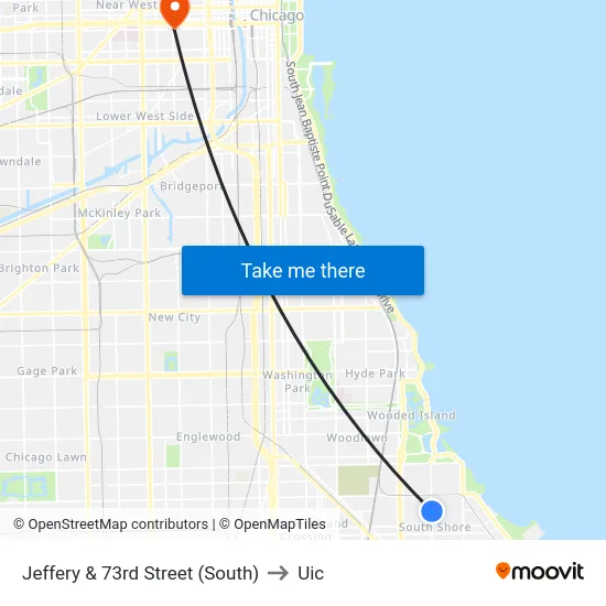 Jeffery & 73rd Street (South) to Uic map