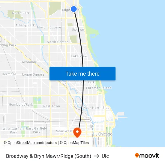 Broadway & Bryn Mawr/Ridge (South) to Uic map
