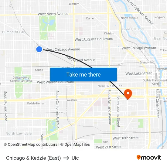Chicago & Kedzie (East) to Uic map