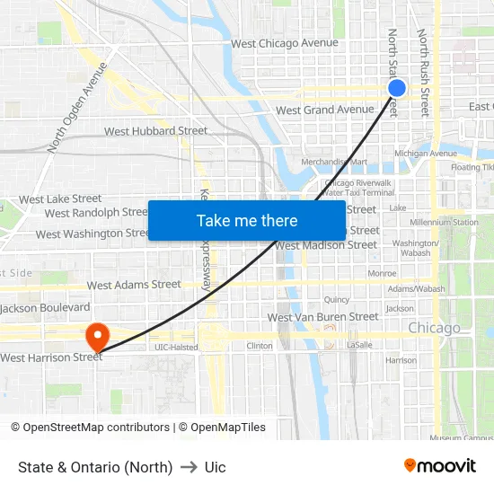 State & Ontario (North) to Uic map