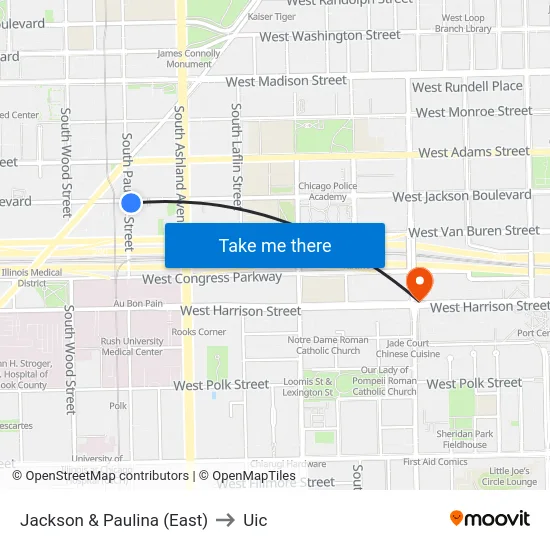 Jackson & Paulina (East) to Uic map