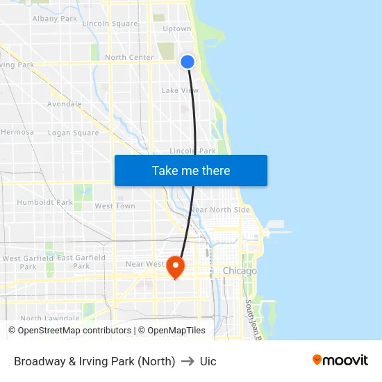 Broadway & Irving Park (North) to Uic map