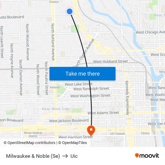 Milwaukee & Noble (Se) to Uic map