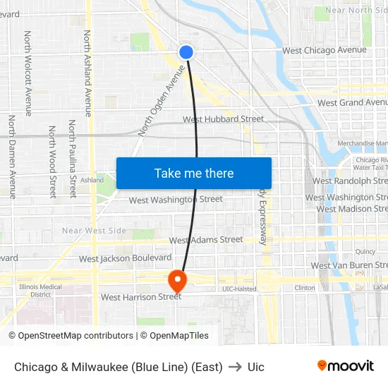 Chicago & Milwaukee (Blue Line) (East) to Uic map