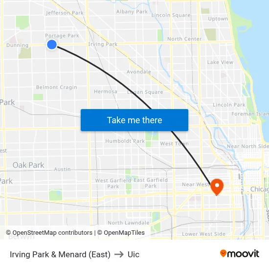 Irving Park & Menard (East) to Uic map