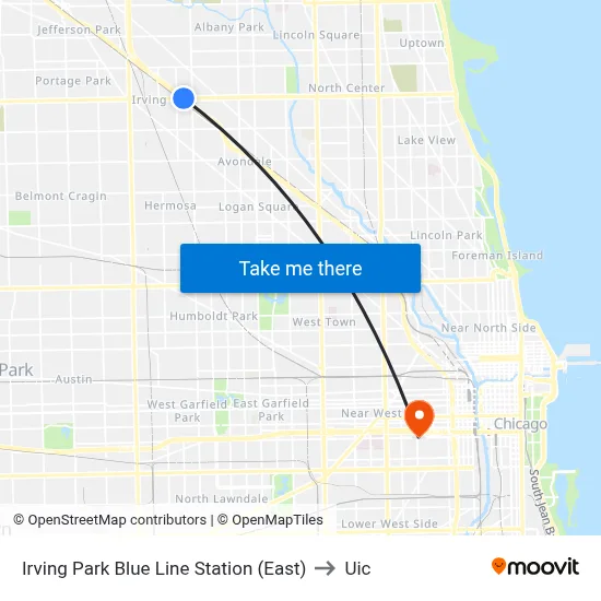 Irving Park Blue Line Station (East) to Uic map