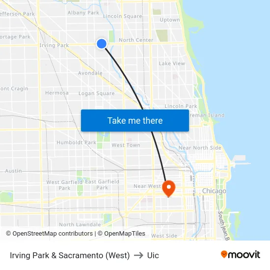 Irving Park & Sacramento (West) to Uic map