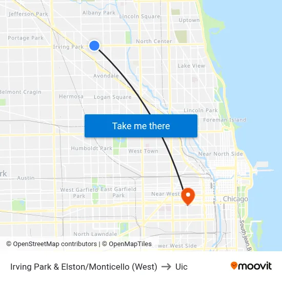 Irving Park & Elston/Monticello (West) to Uic map