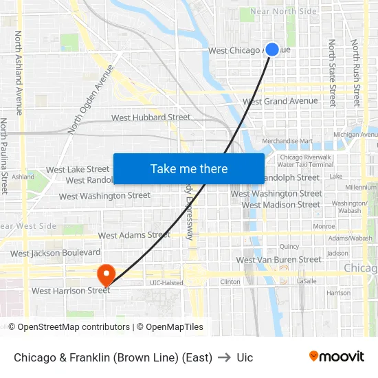 Chicago & Franklin (Brown Line) (East) to Uic map