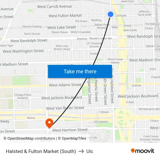 Halsted & Fulton Market (South) to Uic map