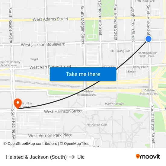 Halsted & Jackson (South) to Uic map