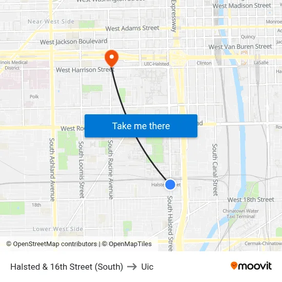 Halsted & 16th Street (South) to Uic map