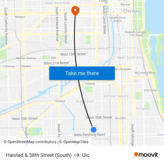 Halsted & 38th Street (South) to Uic map