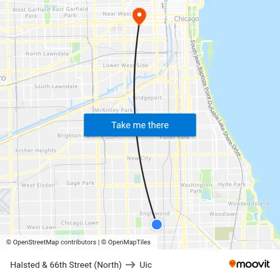 Halsted & 66th Street (North) to Uic map