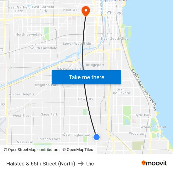 Halsted & 65th Street (North) to Uic map