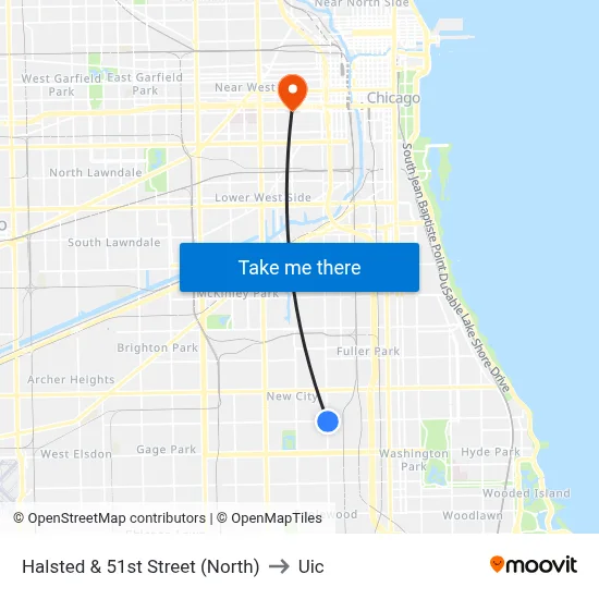 Halsted & 51st Street (North) to Uic map