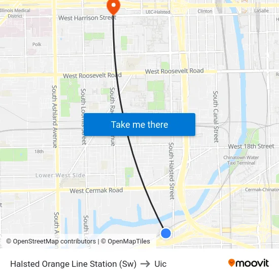 Halsted Orange Line Station (Sw) to Uic map