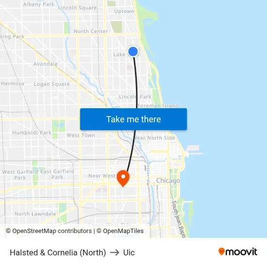 Halsted & Cornelia (North) to Uic map
