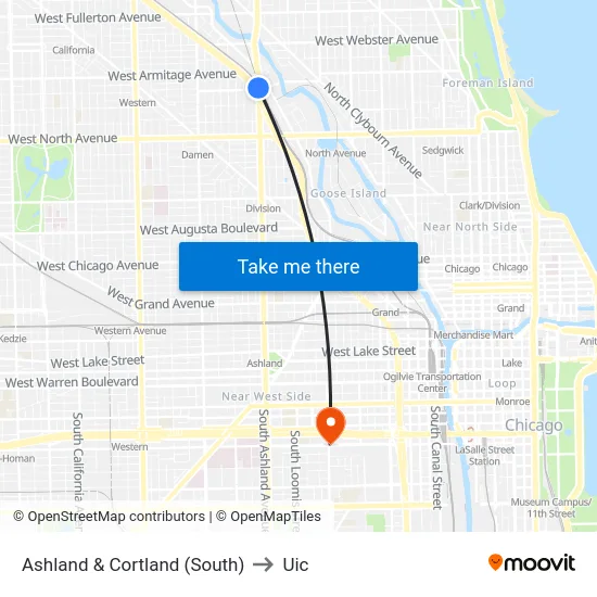 Ashland & Cortland (South) to Uic map