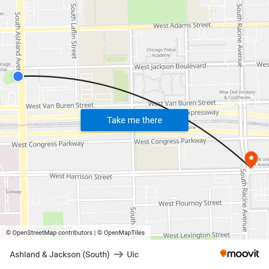 Ashland & Jackson (South) to Uic map