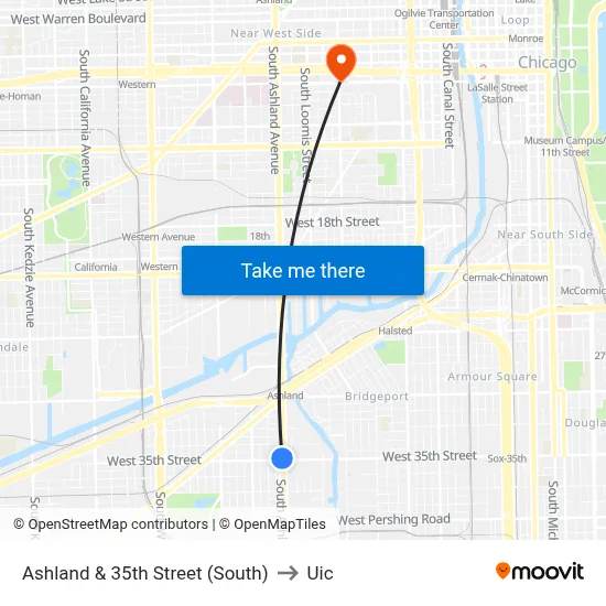 Ashland & 35th Street (South) to Uic map