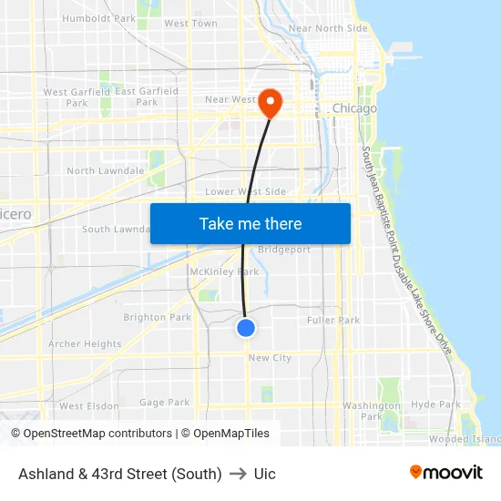Ashland & 43rd Street (South) to Uic map