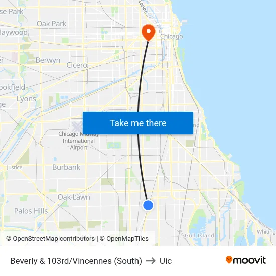 Beverly & 103rd/Vincennes (South) to Uic map