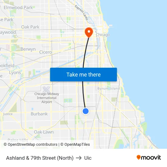 Ashland & 79th Street (North) to Uic map