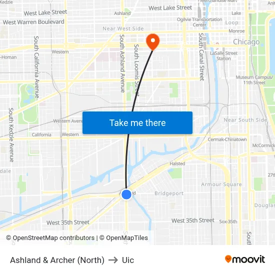 Ashland & Archer (North) to Uic map