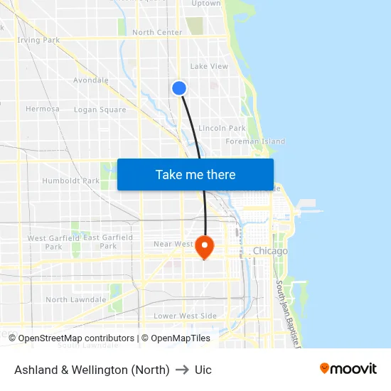 Ashland & Wellington (North) to Uic map