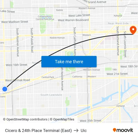 Cicero & 24th Place Terminal (East) to Uic map