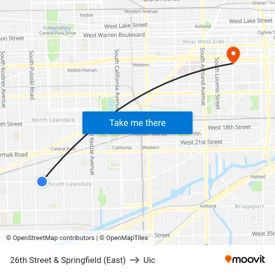 26th Street & Springfield (East) to Uic map