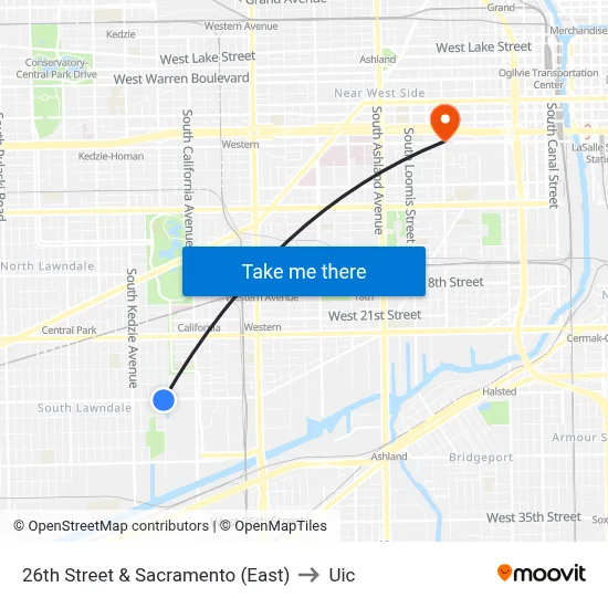 26th Street & Sacramento (East) to Uic map