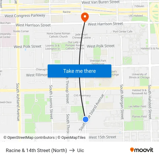 Racine & 14th Street (North) to Uic map