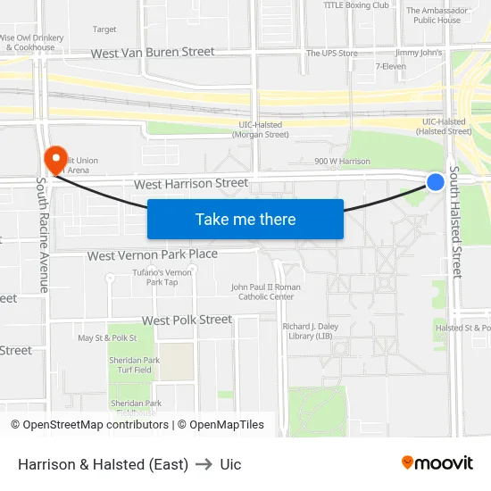 Harrison & Halsted (East) to Uic map