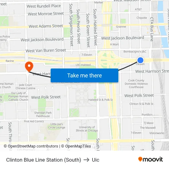 Clinton Blue Line Station (South) to Uic map