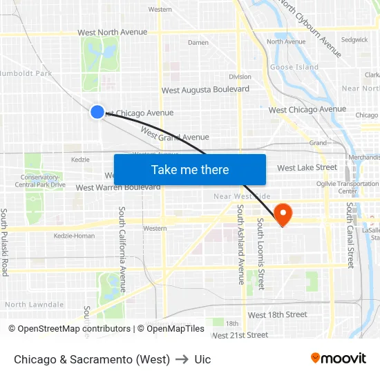 Chicago & Sacramento (West) to Uic map