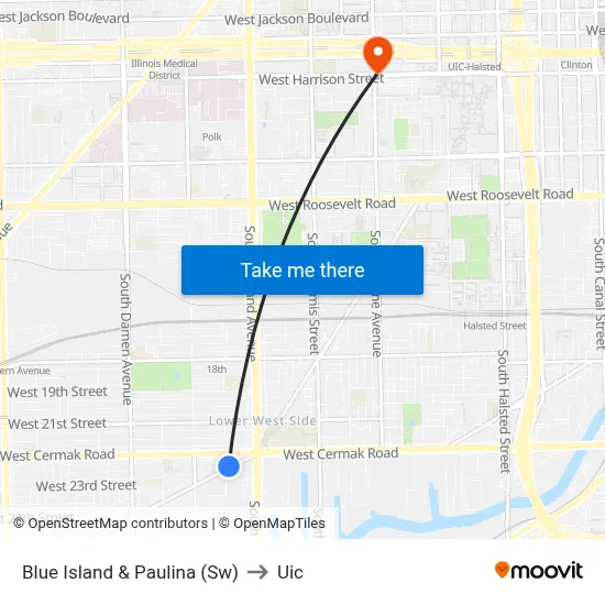 Blue Island & Paulina (Sw) to Uic map