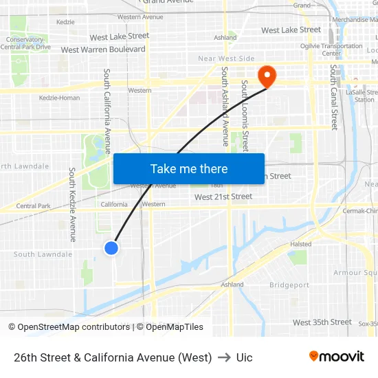 26th Street & California Avenue (West) to Uic map
