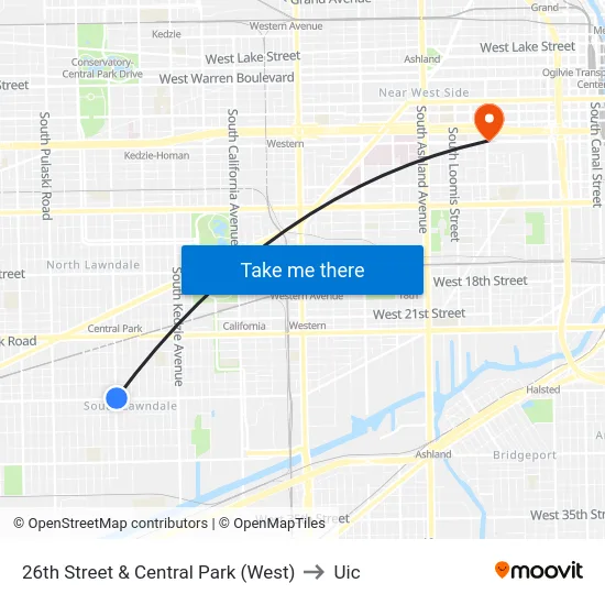 26th Street & Central Park (West) to Uic map
