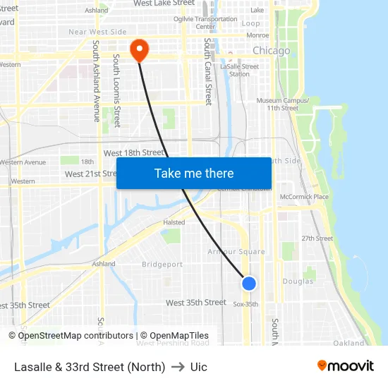 Lasalle & 33rd Street (North) to Uic map