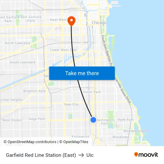 Garfield Red Line Station (East) to Uic map